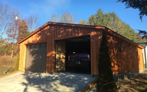 Two Vehicle, Board & Batten Modular Garage