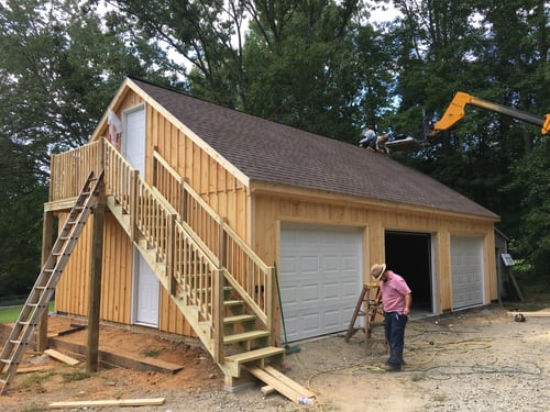 Two Vehicle, Board & Batten Modular Garage w/ Full Loft