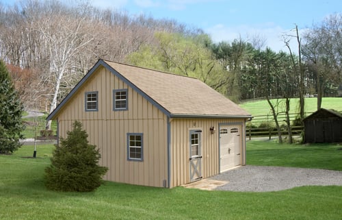 Two Vehicle, Board & Batten Modular Garage w/ Full Loft