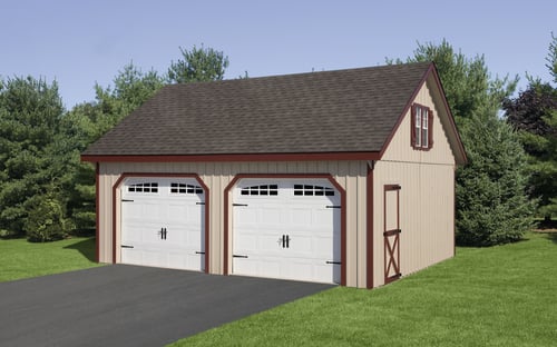 Two Vehicle, Board & Batten Modular Garage w/ Full Loft