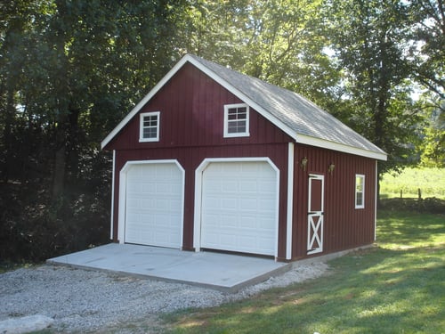 Two Vehicle, Board & Batten Modular Garage w/ Full Loft