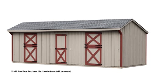 3a-12x30-Shed-Row-Barn-Williamsburg-Slate-Shingle-Clay-Paint-Red-Corner-Trim-Red-Door-Trim
