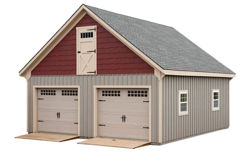 Two Vehicle, Board & Batten Modular Garage w/ Full Loft