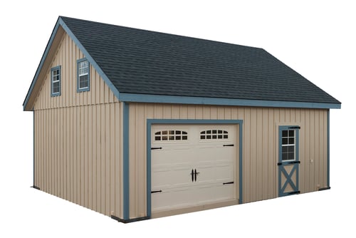 Two Vehicle, Board & Batten Modular Garage w/ Full Loft