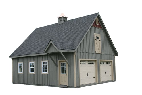 Two Vehicle, Board & Batten Modular Garage w/ Full Loft