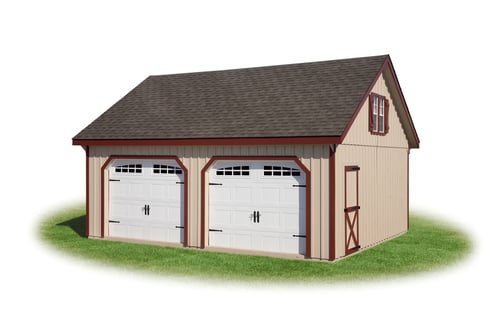 Two Vehicle, Board & Batten Modular Garage w/ Full Loft